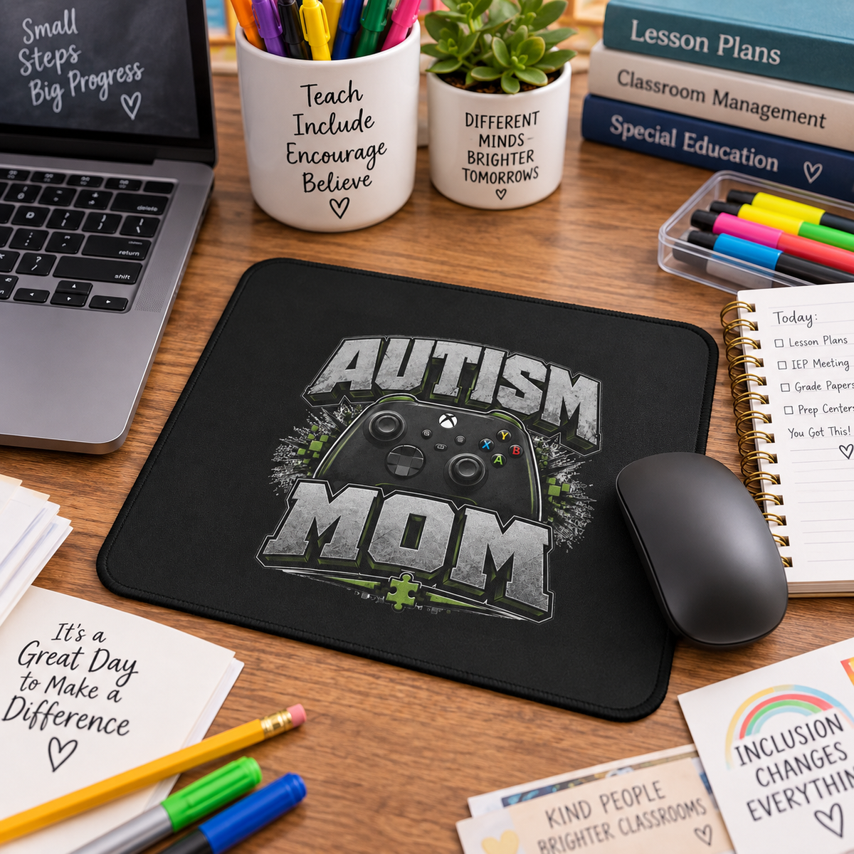 Autism Mom Gaming Mouse Pad | Non-Slip Controller Puzzle Piece Desk Mat | Autism Awareness Gift for Gamers