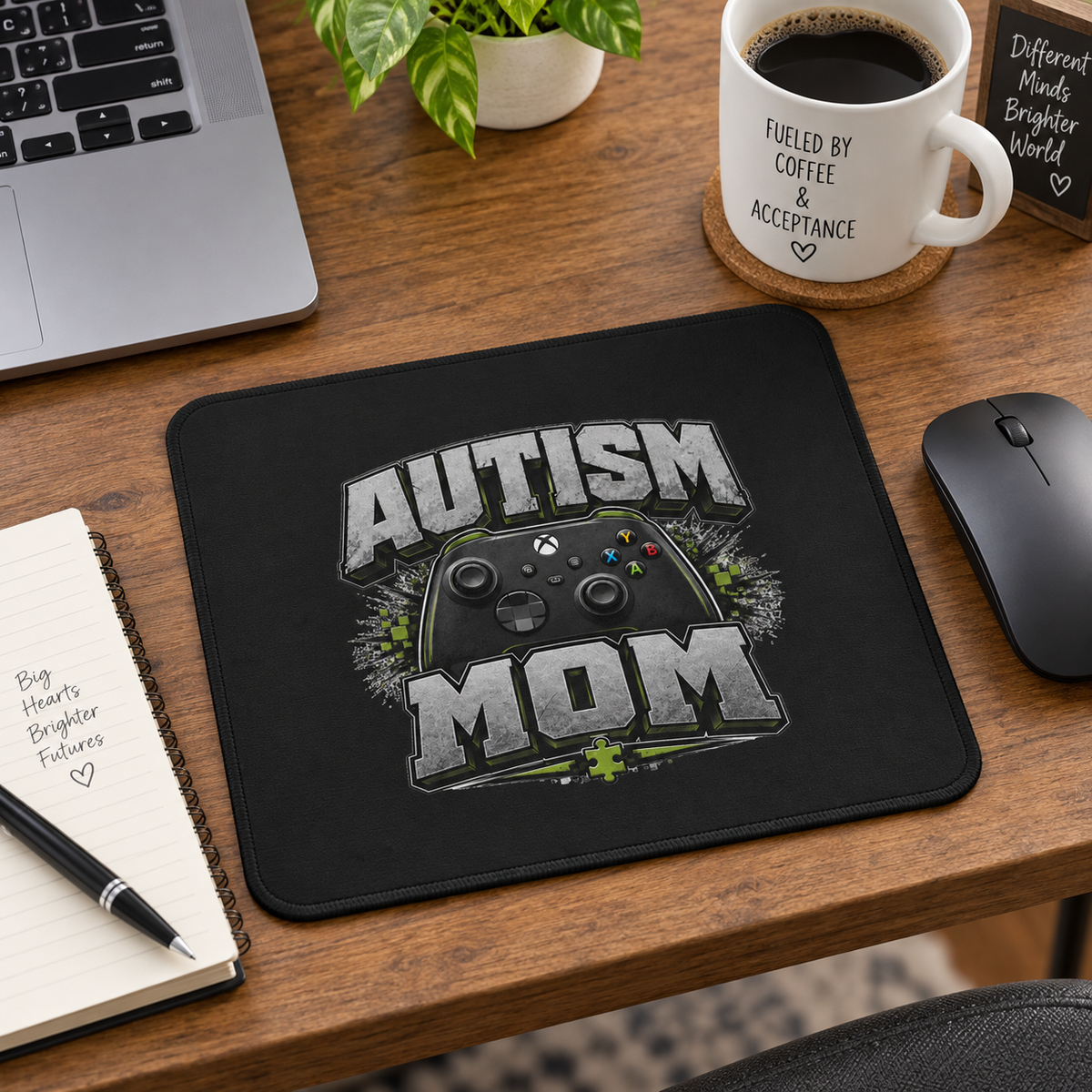 Autism Mom Gaming Mouse Pad | Non-Slip Controller Puzzle Piece Desk Mat | Autism Awareness Gift for Gamers