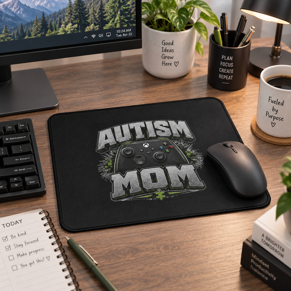 Autism Mom Gaming Mouse Pad | Non-Slip Controller Puzzle Piece Desk Mat | Autism Awareness Gift for Gamers