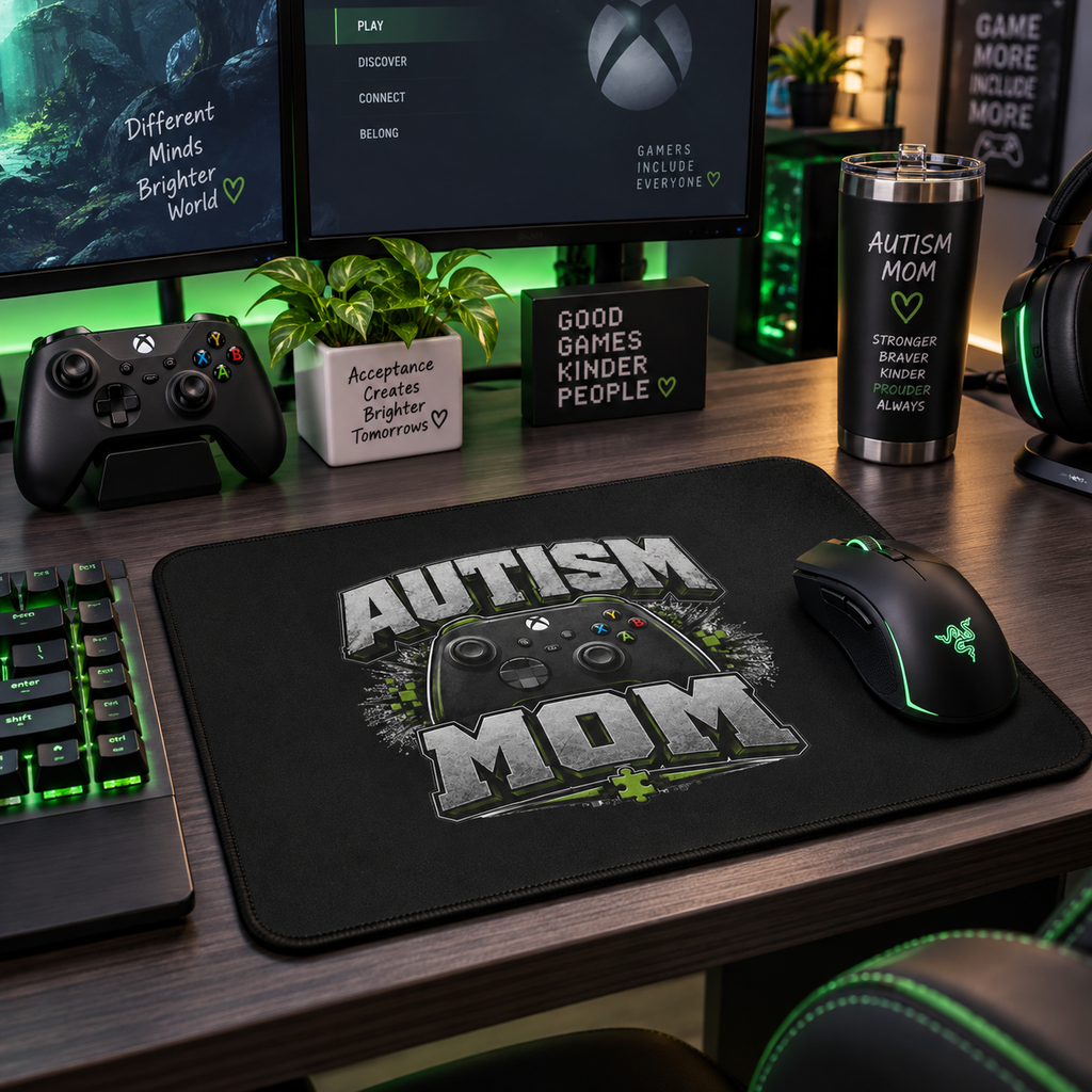 Autism Mom Gaming Mouse Pad | Non-Slip Controller Puzzle Piece Desk Mat | Autism Awareness Gift for Gamers