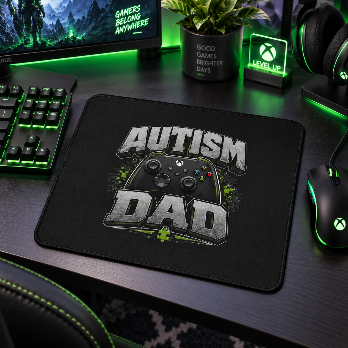 Autism Dad Gaming Mouse Pad | Non-Slip Controller Puzzle Piece Desk Mat | Autism Awareness Gift for Gamers