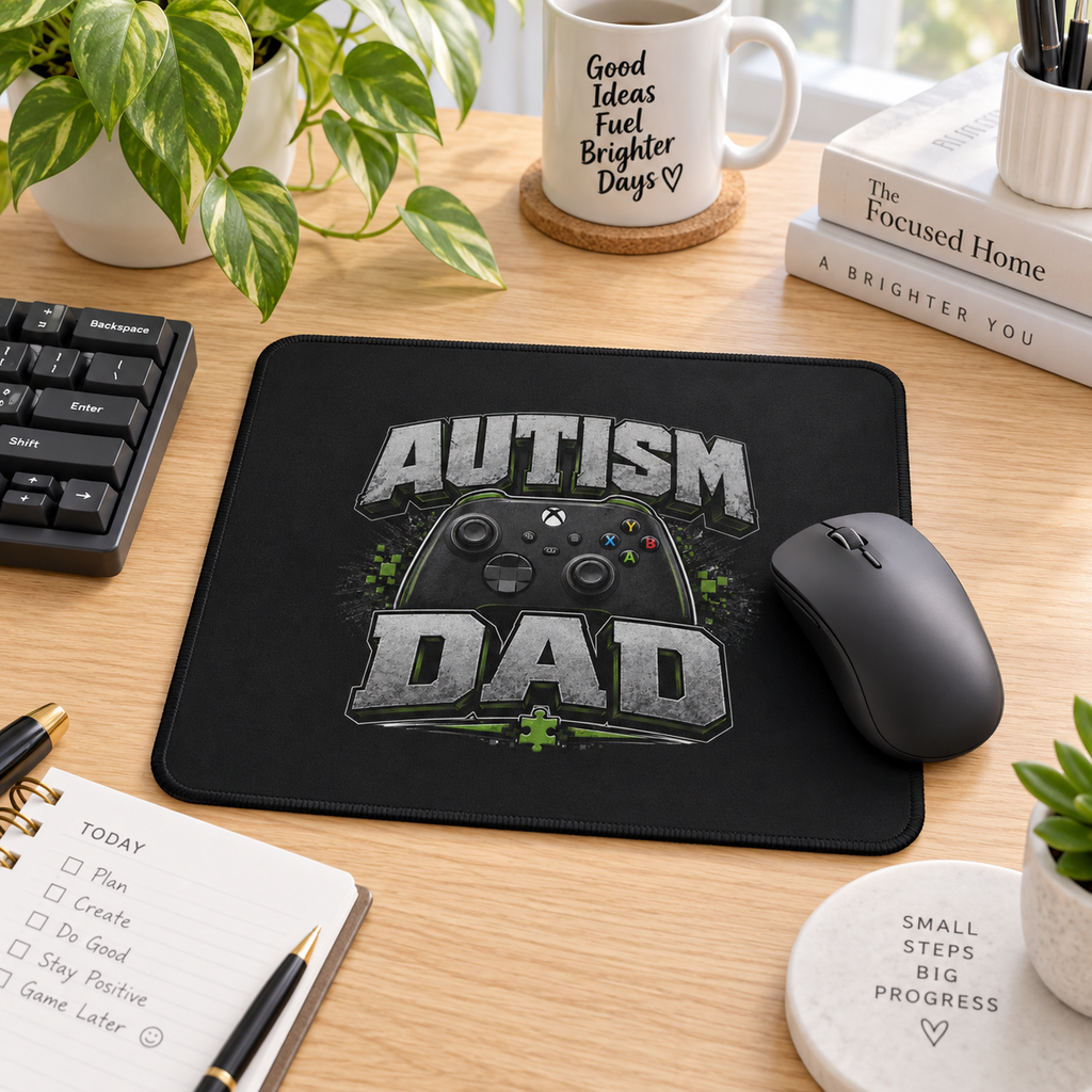 Autism Dad Gaming Mouse Pad | Non-Slip Controller Puzzle Piece Desk Mat | Autism Awareness Gift for Gamers
