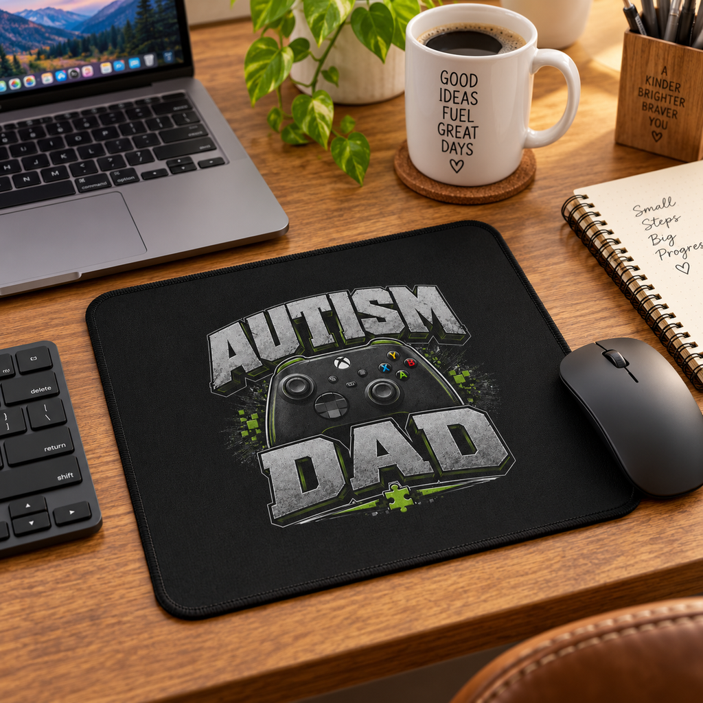 Autism Dad Gaming Mouse Pad | Non-Slip Controller Puzzle Piece Desk Mat | Autism Awareness Gift for Gamers