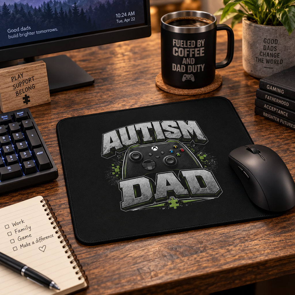 Autism Dad Gaming Mouse Pad | Non-Slip Controller Puzzle Piece Desk Mat | Autism Awareness Gift for Gamers