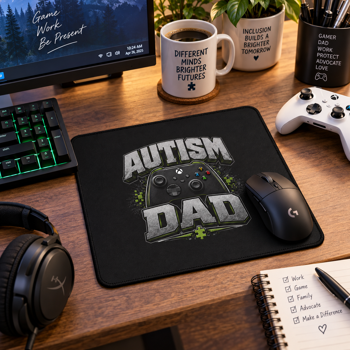 Autism Dad Gaming Mouse Pad | Non-Slip Controller Puzzle Piece Desk Mat | Autism Awareness Gift for Gamers