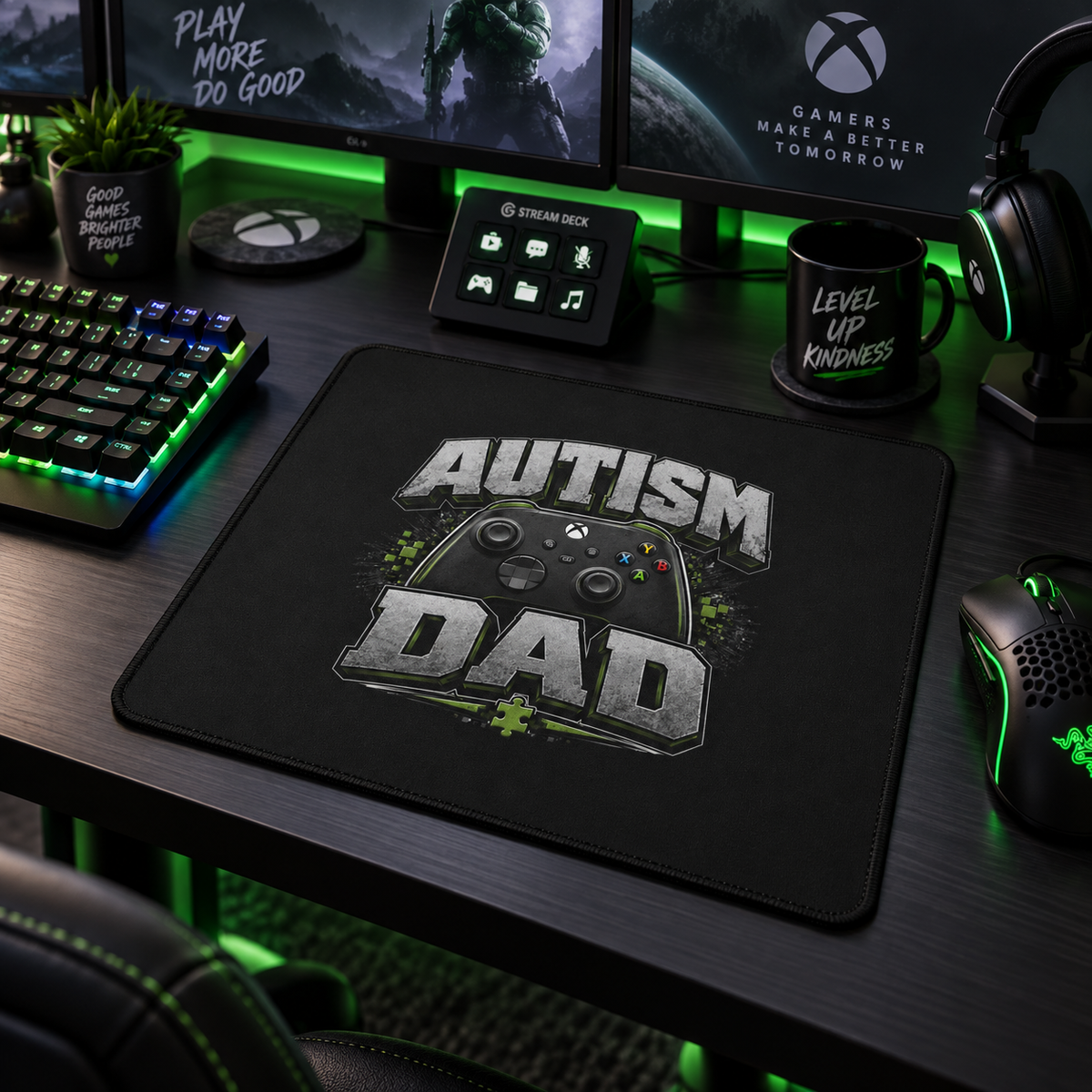 Autism Dad Gaming Mouse Pad | Non-Slip Controller Puzzle Piece Desk Mat | Autism Awareness Gift for Gamers