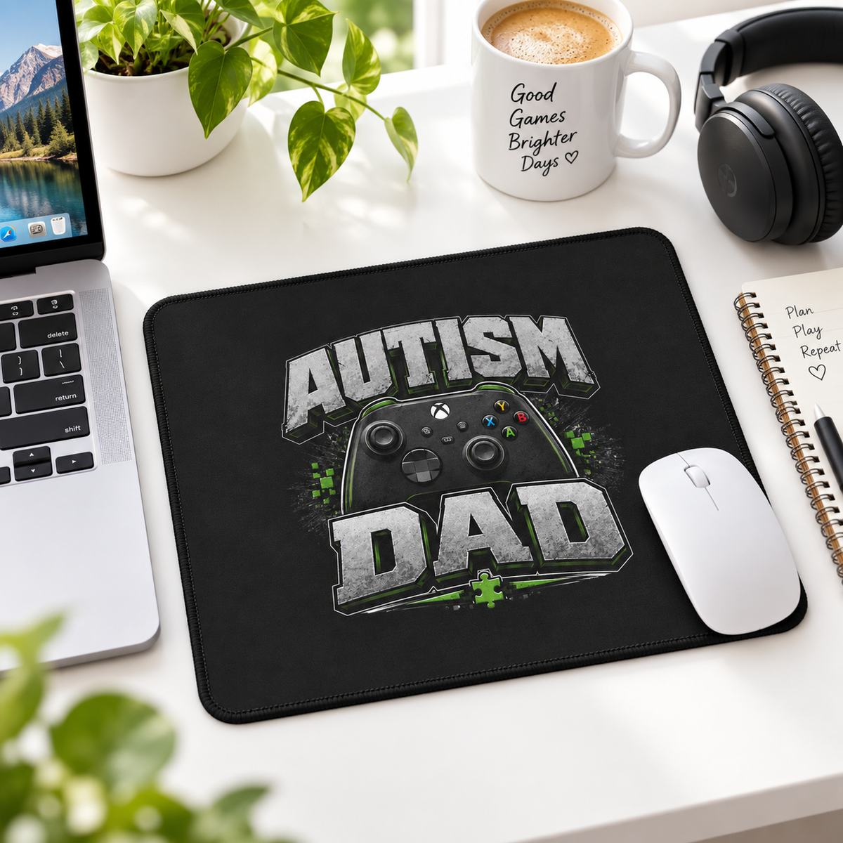 Autism Dad Gaming Mouse Pad | Non-Slip Controller Puzzle Piece Desk Mat | Autism Awareness Gift for Gamers