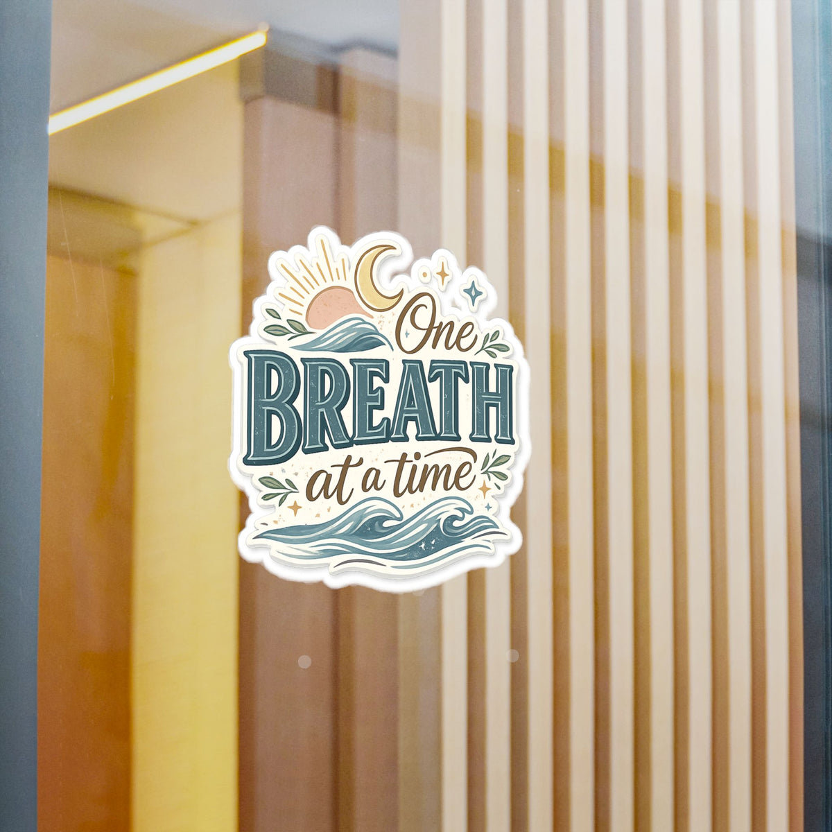 One Breath at a Time Kiss-Cut Vinyl Decal | Calm Waves Sun & Moon Sticker