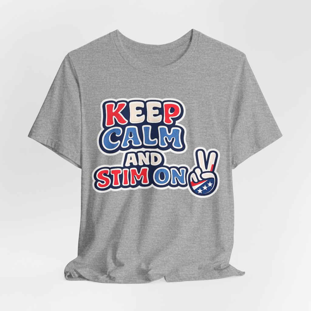 Keep Calm and Stim On Shirt Autism Awareness T Shirt Retro Peace Sign Tee Red White Blue Neurodiversity Sensory Support Gift