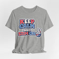 Keep Calm and Stim On Shirt Autism Awareness T Shirt Retro Peace Sign Tee Red White Blue Neurodiversity Sensory Support Gift