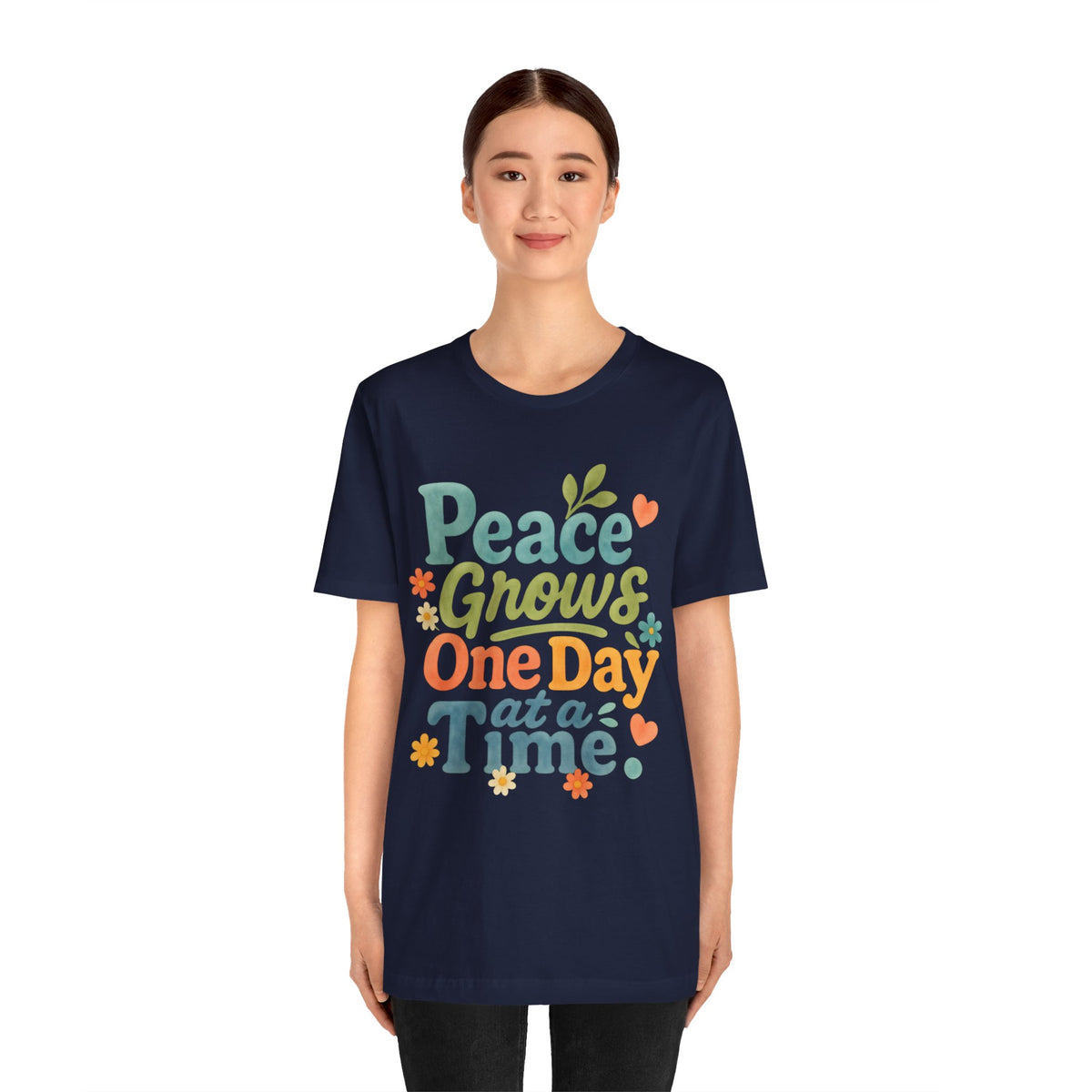 Peace Grows One Day at a Time Tee | Positive Quote Floral Typography