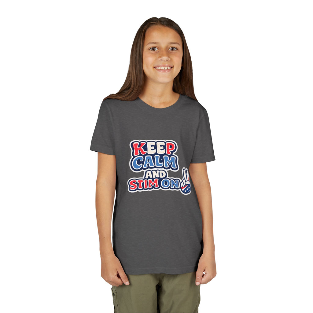 Keep Calm and Stim On Youth Shirt Autism Awareness T Shirt Peace Sign Tee Neurodivergent Kids Sensory Shirt Special Needs Gift