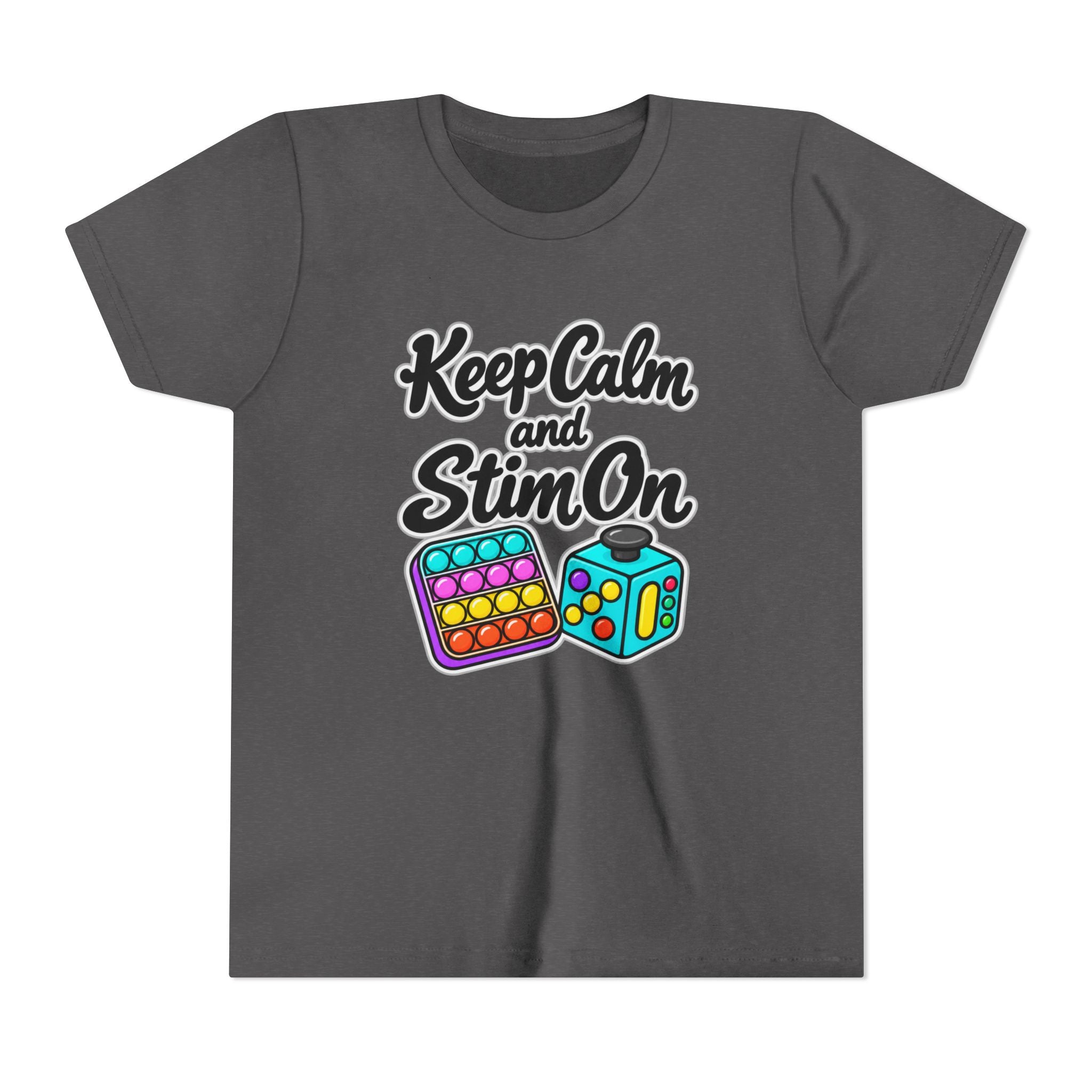 Keep Calm and Stim On Youth Shirt Autism Sensory T Shirt Neurodivergent Kids Tee Fidget Toy Gift Special Needs Awareness