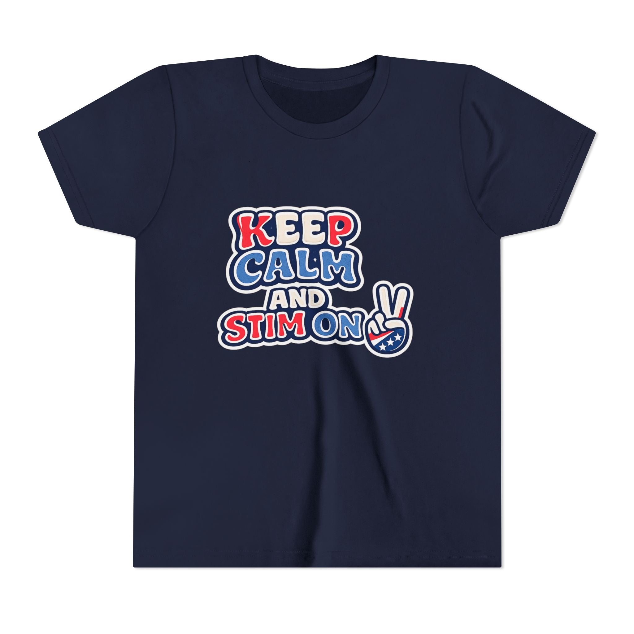Keep Calm and Stim On Youth Shirt Autism Awareness T Shirt Peace Sign Tee Neurodivergent Kids Sensory Shirt Special Needs Gift