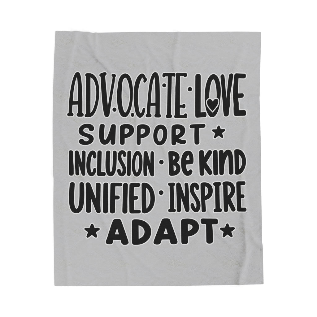 Advocate Support Inclusion Love Velveteen Blanket, Inspiring Word Art Throw, Disability Awareness Gift, Inclusive Cozy Home Decor