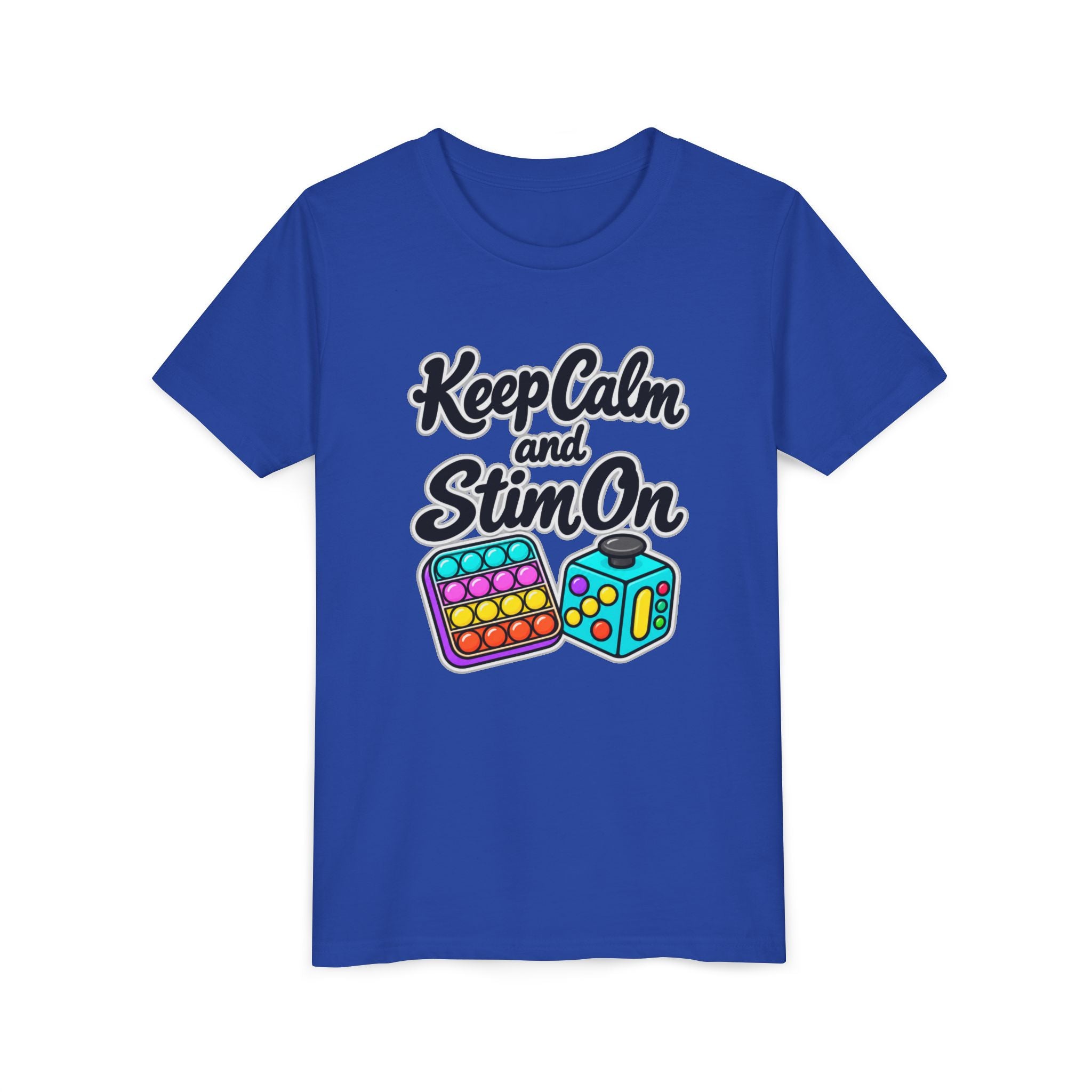 Keep Calm and Stim On Youth Shirt Autism Sensory T Shirt Neurodivergent Kids Tee Fidget Toy Gift Special Needs Awareness