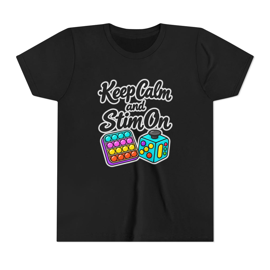 Keep Calm and Stim On Youth Shirt Autism Sensory T Shirt Neurodivergent Kids Tee Fidget Toy Gift Special Needs Awareness