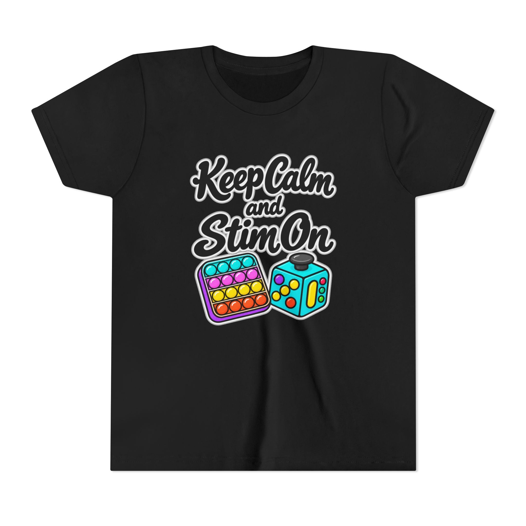 Keep Calm and Stim On Youth Shirt Autism Sensory T Shirt Neurodivergent Kids Tee Fidget Toy Gift Special Needs Awareness