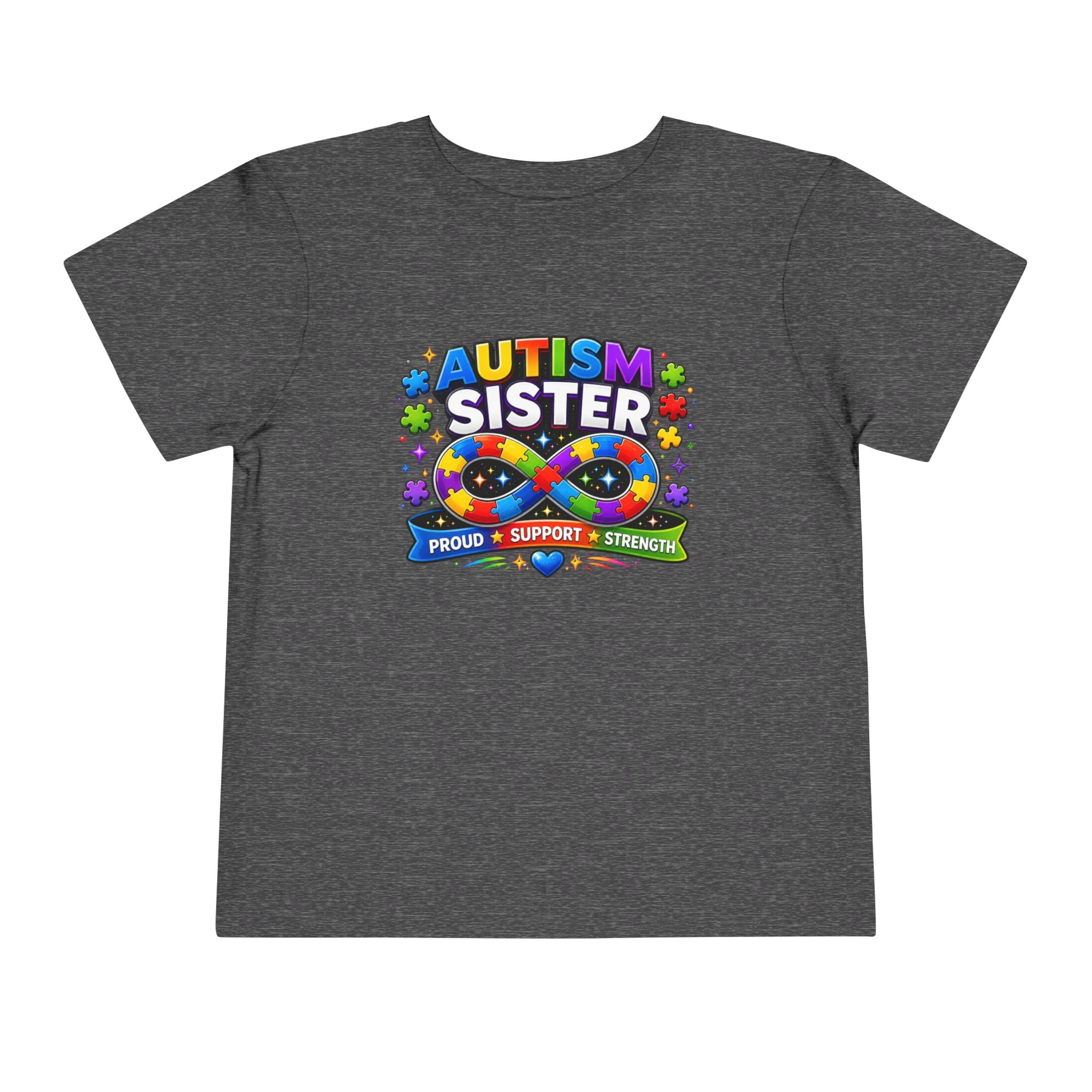 Autism Sister Toddler Tee — Proud Support Strength Puzzle Ribbon