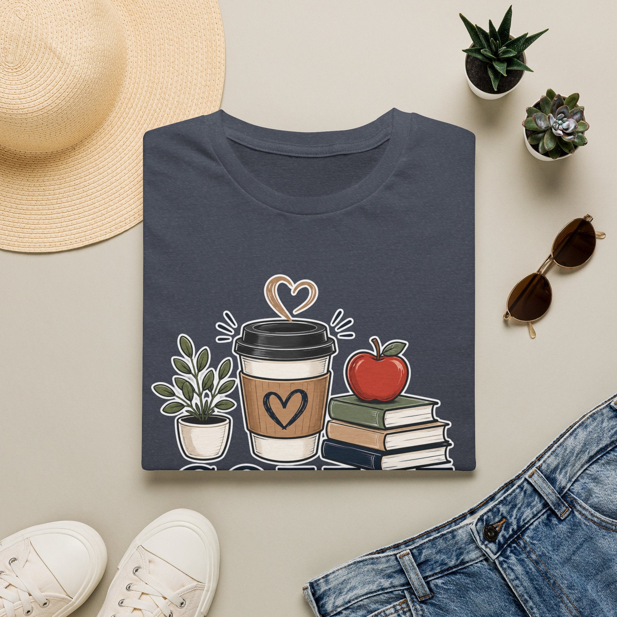 Coffee Teach Inspire Shirt | Teacher T-Shirt | Coffee Books Apple Graphic Tee | Elementary Teacher Gift | Back to School Apparel
