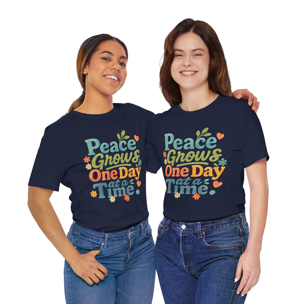 Peace Grows One Day at a Time Tee | Positive Quote Floral Typography