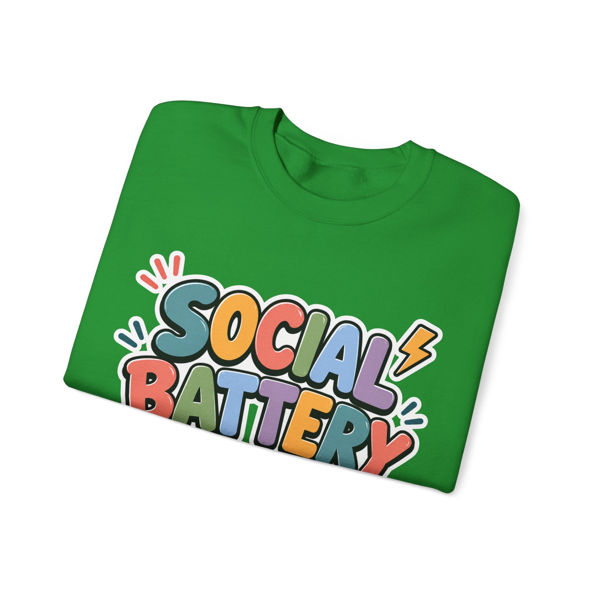 Social Battery Drained Crewneck Sweatshirt | Funny Introvert Sweatshirt | Low Battery Graphic Pullover | Mental Health Humor | Unisex Gift