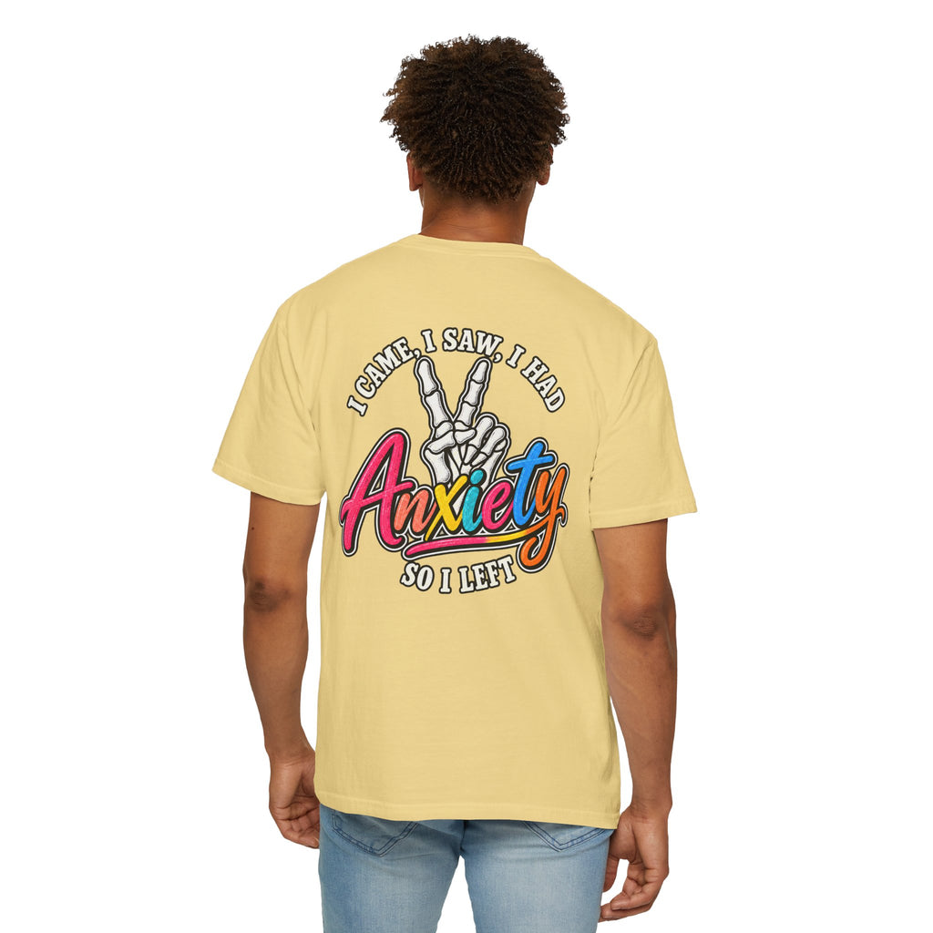 Anxiety Skeleton Peace Sign T-Shirt, I Came I Saw I Fled Retro Script Shirt, Funny Mental Health Tee, Anxiety Humor Gift