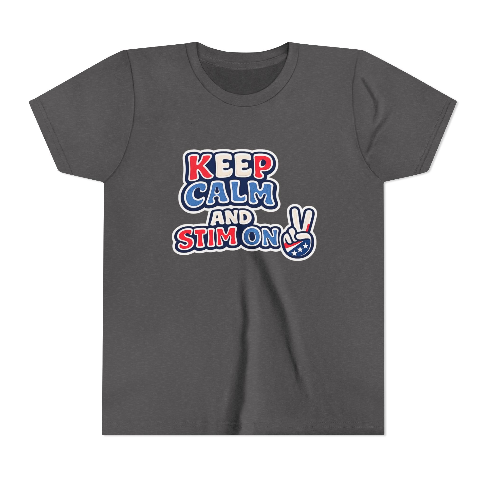 Keep Calm and Stim On Youth Shirt Autism Awareness T Shirt Peace Sign Tee Neurodivergent Kids Sensory Shirt Special Needs Gift