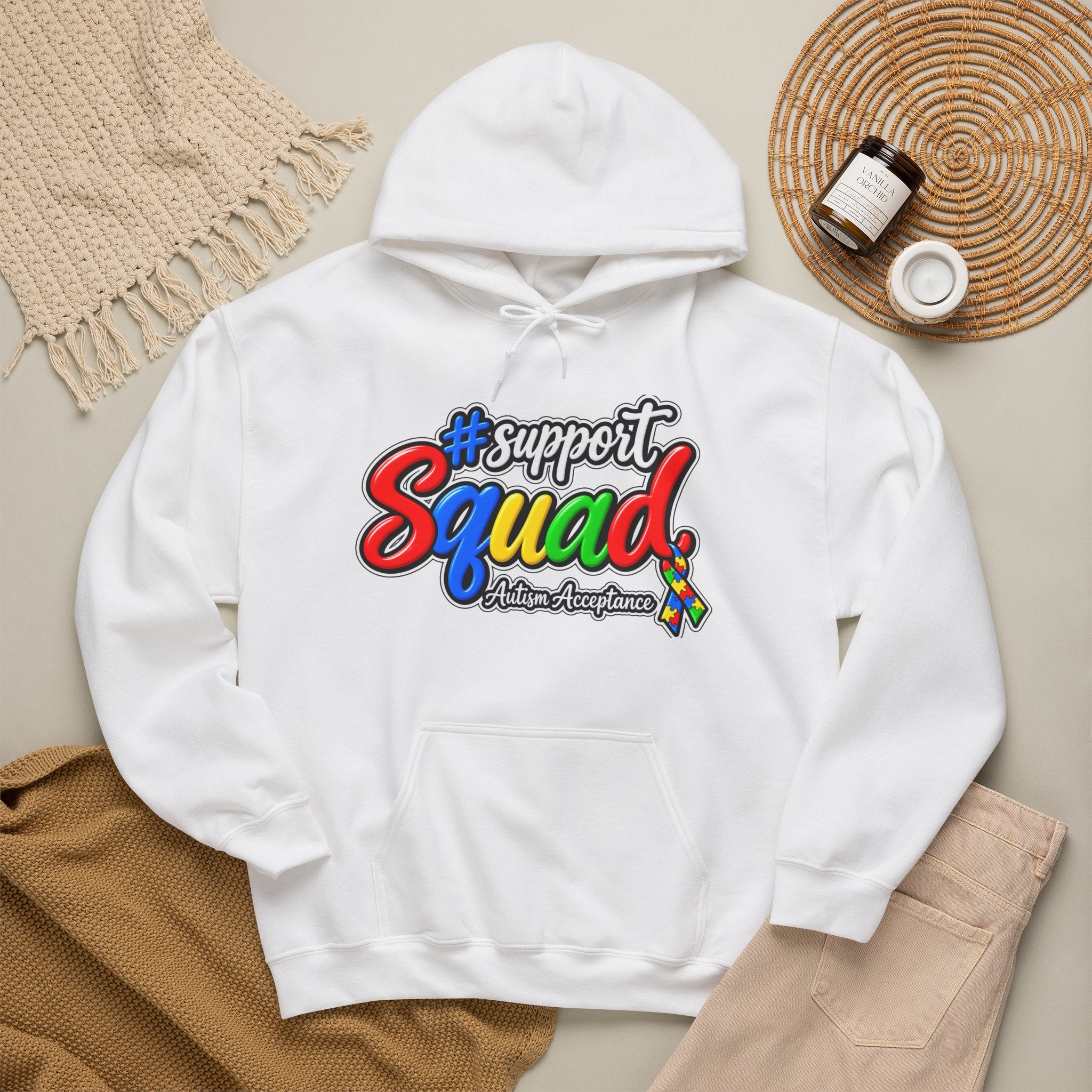 Support Squad Hoodie, Rainbow Autism Awareness Sweatshirt, Autism Acceptance Crewneck, Matching Family Autism Squad Gift