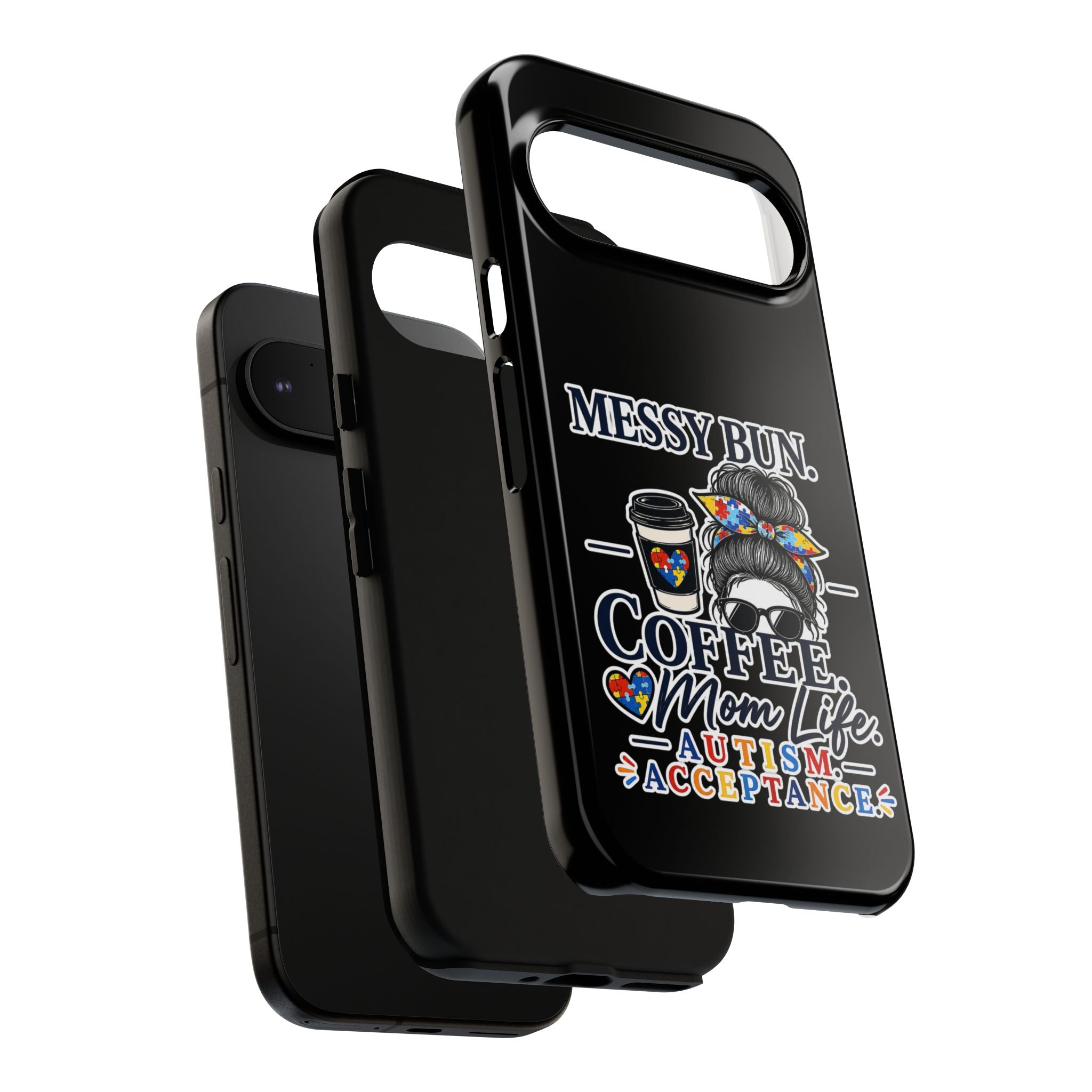 Autism Mom Phone Case Messy Bun Coffee Mom Life Tough Case Autism Acceptance iPhone Samsung Case Special Needs Mom Gift