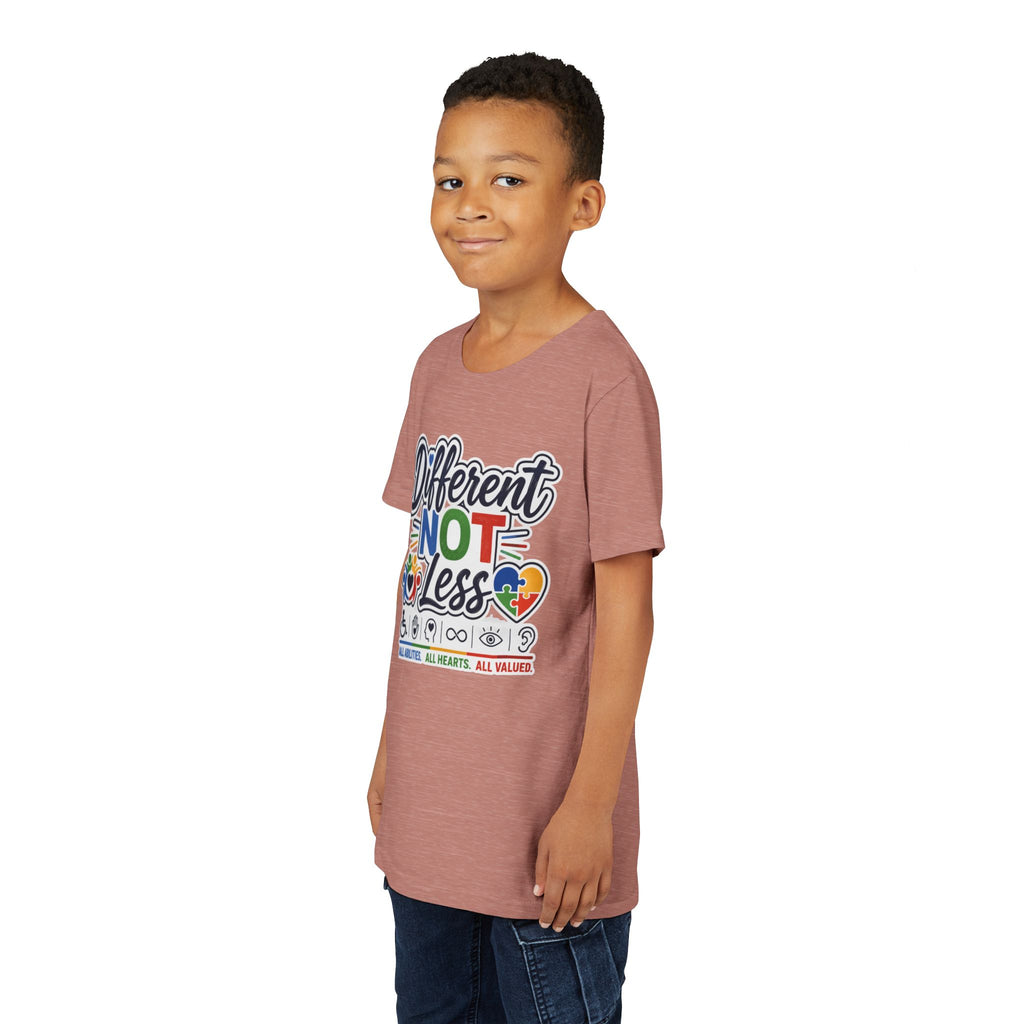Youth Tee — "Different Not Less" Inclusive Pride Autism Awareness Shirt
