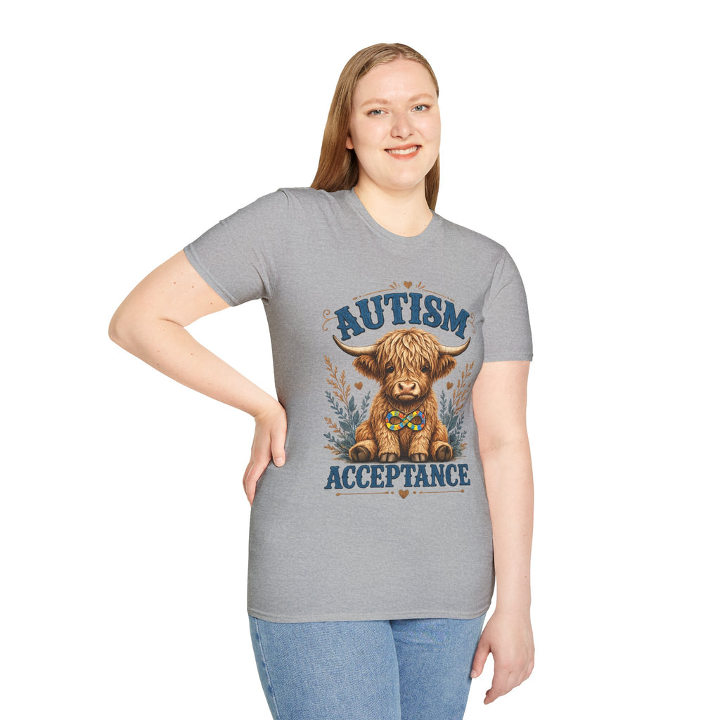 Autism Acceptance Highland Cow T-Shirt | Awareness, Support