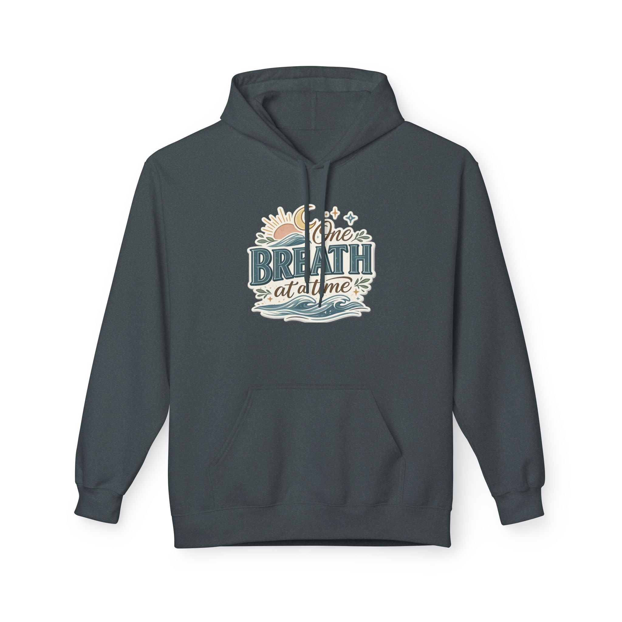One Breath at a Time Hoodie | Ocean Waves Sun Illustration