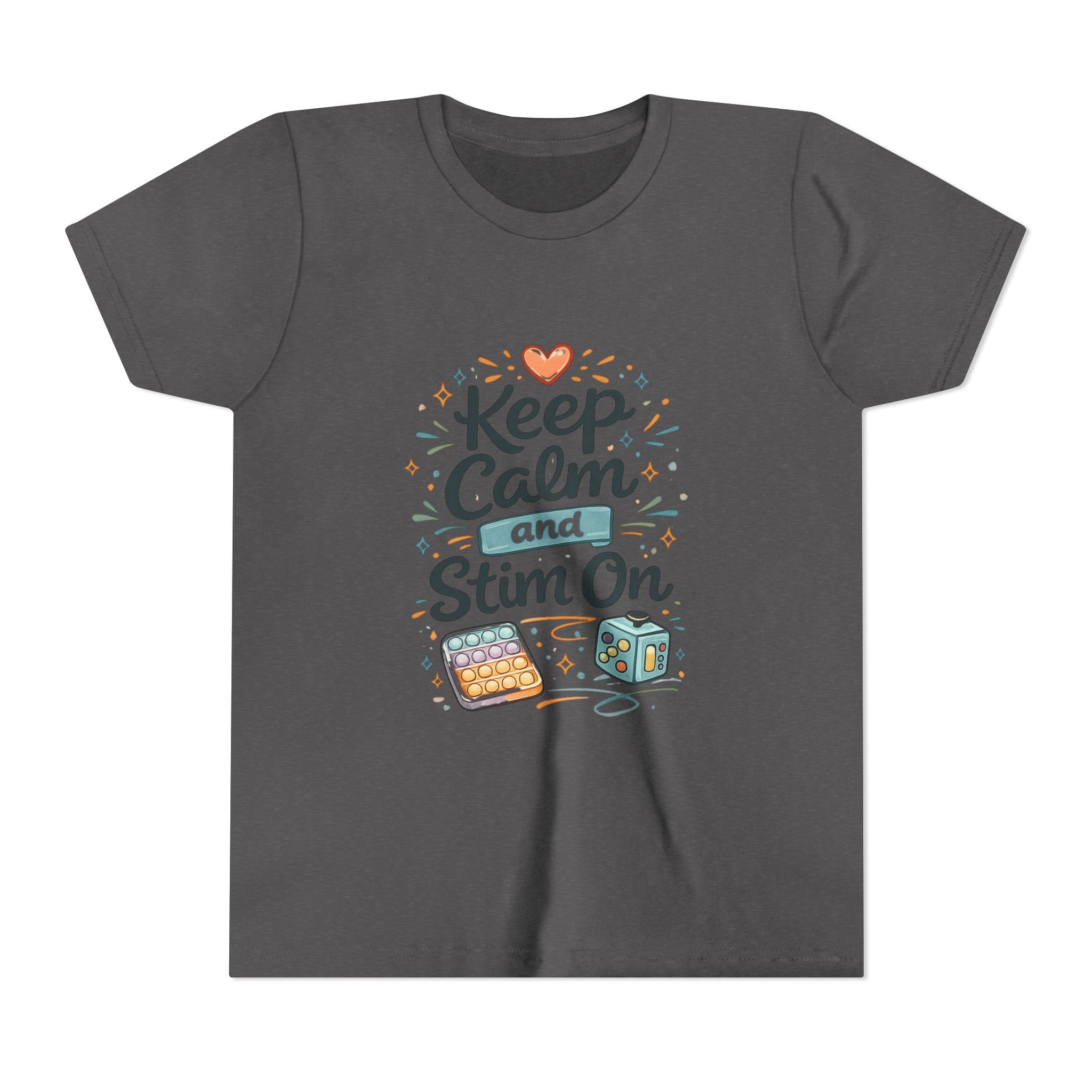 Keep Calm and Stim On Youth Shirt Autism Sensory T Shirt Neurodivergent Kids Tee Fidget Toy Gift Special Needs Awareness