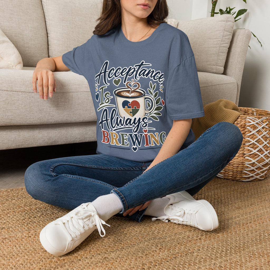 Acceptance Is Always Brewing Shirt | Coffee Lover T-Shirt | Autism Acceptance Tee | Inclusive Graphic Shirt | Barista Gift