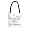 Love Needs No Words Tote Bag, ASL I Love You Hand Illustration Canvas Bag, Autism Acceptance Tote, Sign Language Nonverbal Gift