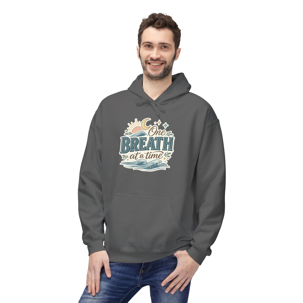 One Breath at a Time Hoodie | Ocean Waves Sun Illustration
