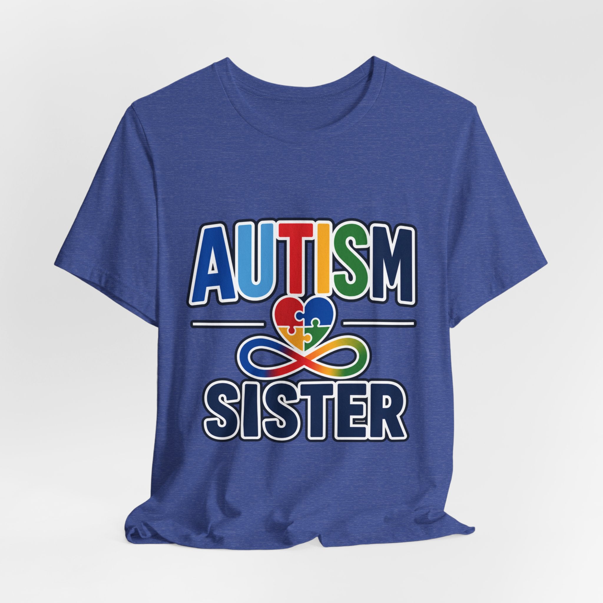 Autism Sister Shirt | Rainbow Puzzle Heart Infinity T-Shirt | Proud Autism Sibling Tee | Autism Awareness & Acceptance Gift for Sister