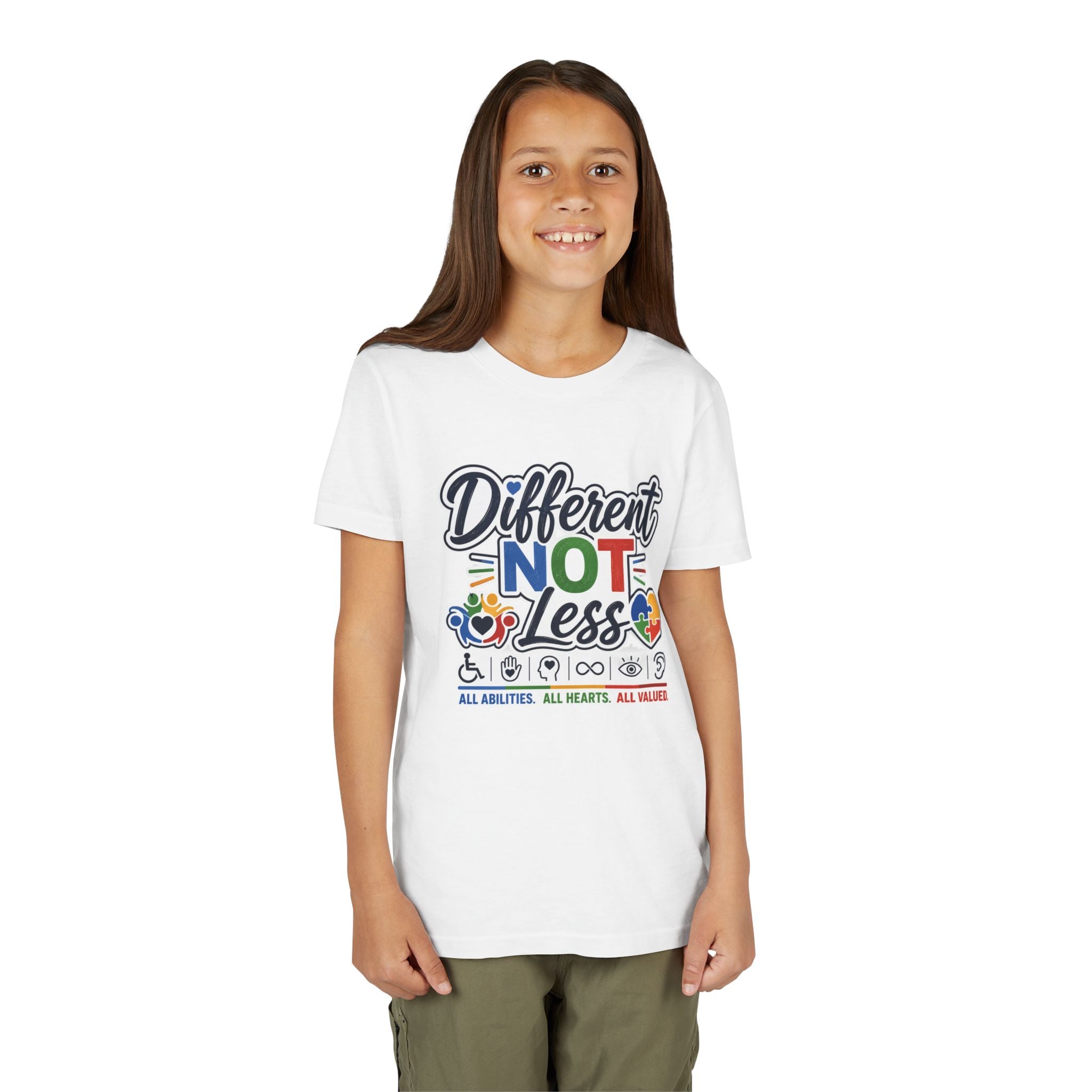 Youth Tee — "Different Not Less" Inclusive Pride Autism Awareness Shirt