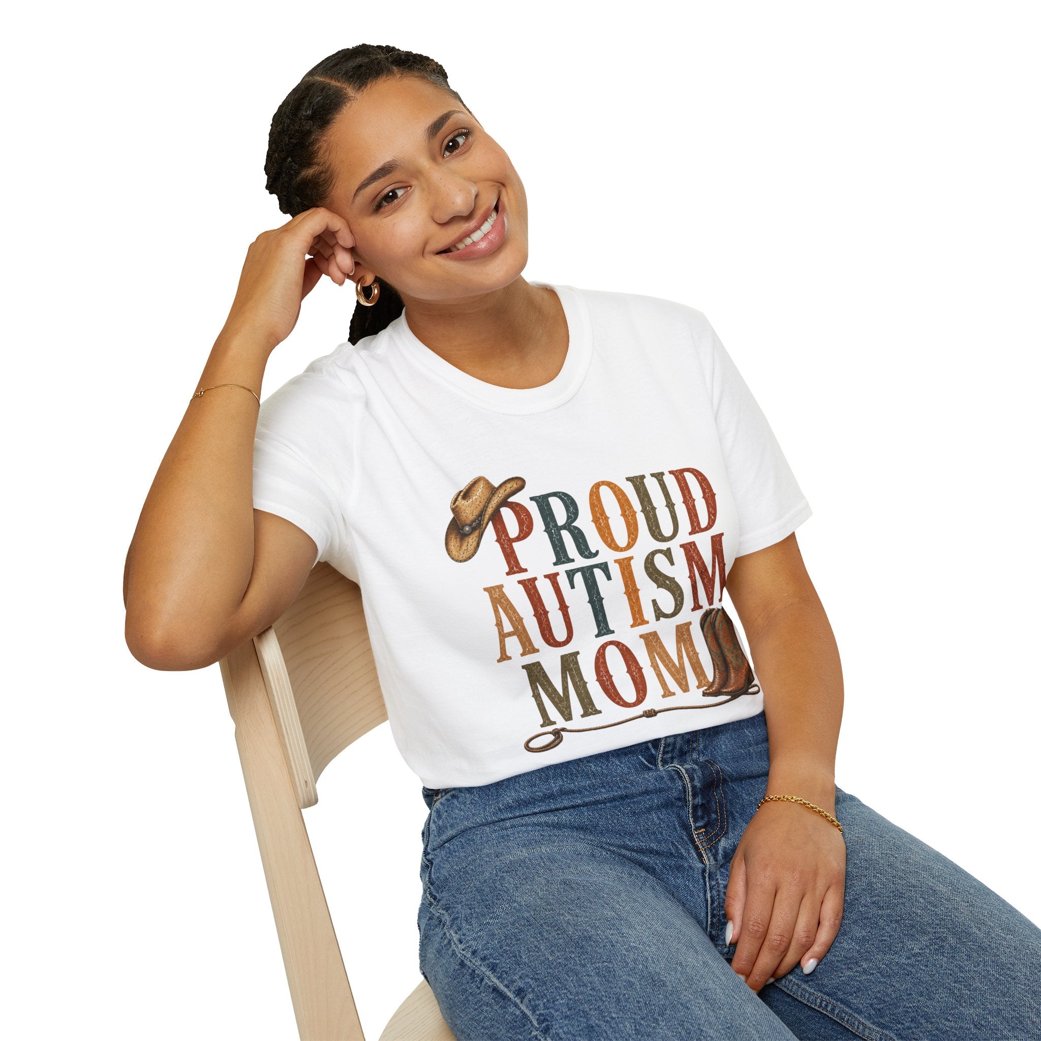Proud Autism Mom T-Shirt — Rustic Western Cowboy Hat & Boots Design