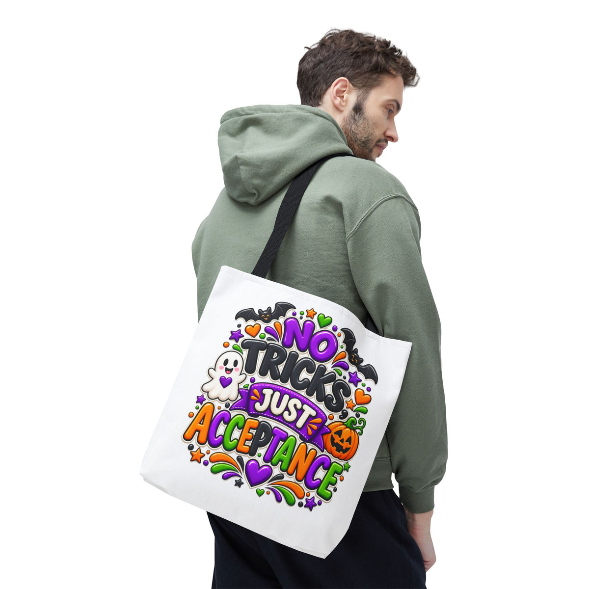 No Tricks Just Acceptance Tote Bag, Halloween Autism Awareness Bag, Autism Acceptance Canvas Tote, Inclusive Halloween Gift