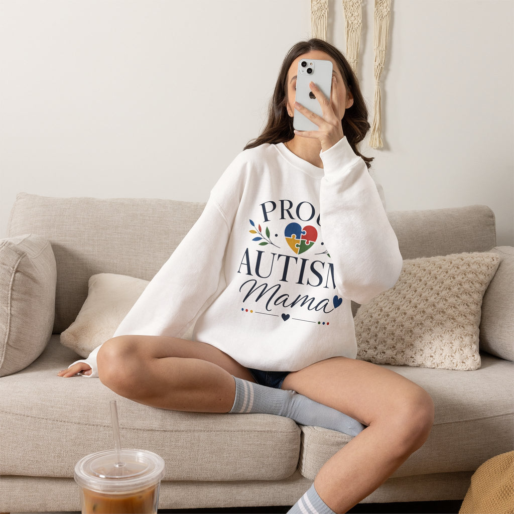 Proud Autism Mama Sweatshirt | Autism Awareness Heart Puzzle Design