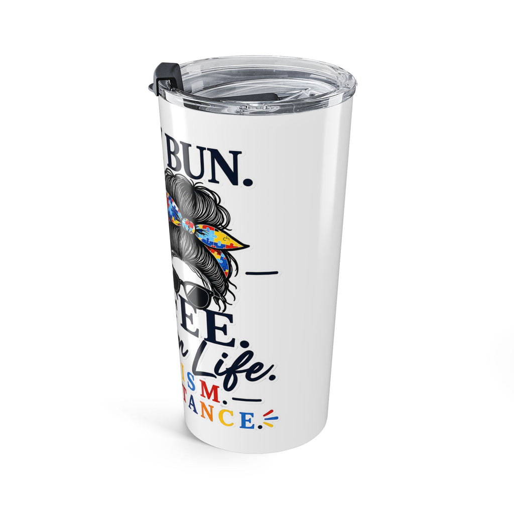 Autism Acceptance Coffee Mom 20oz Tumbler | Messy Bun Travel Mug | Puzzle Heart Insulated Cup | Special Needs Mom Gift