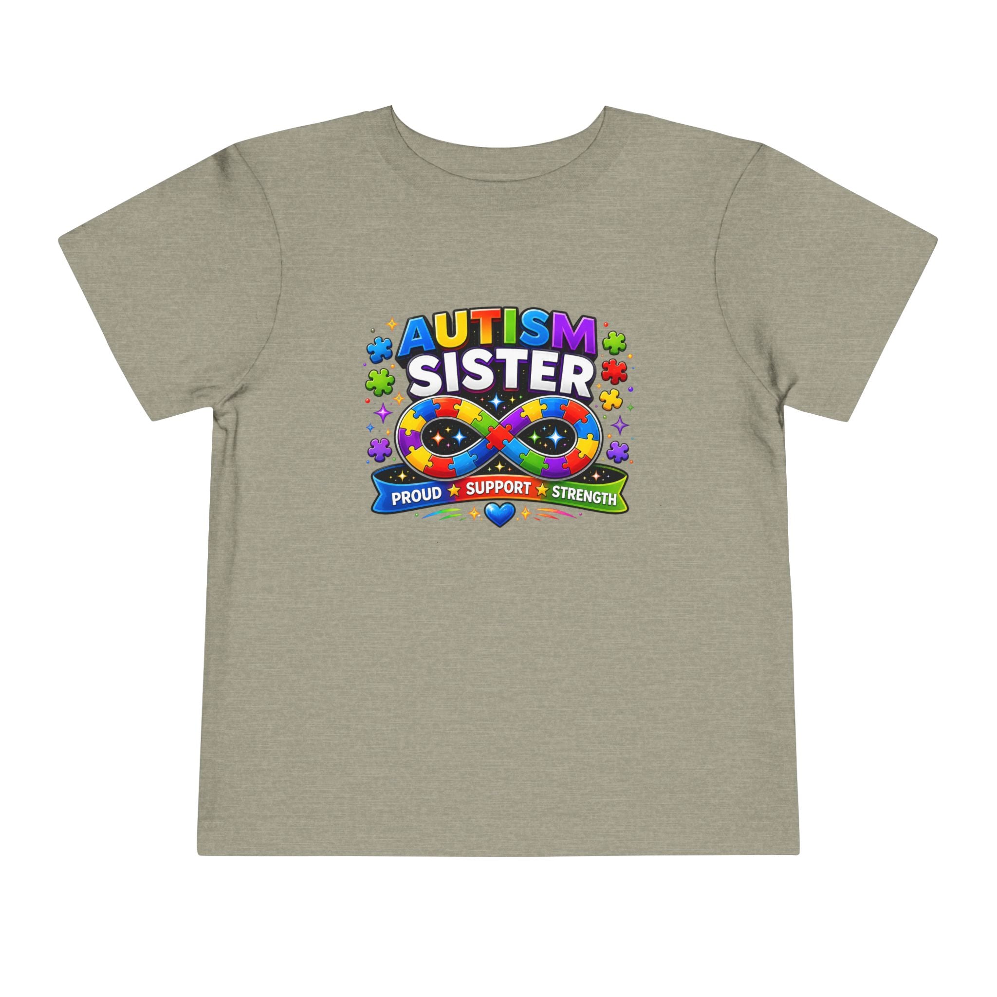 Autism Sister Toddler Tee — Proud Support Strength Puzzle Ribbon