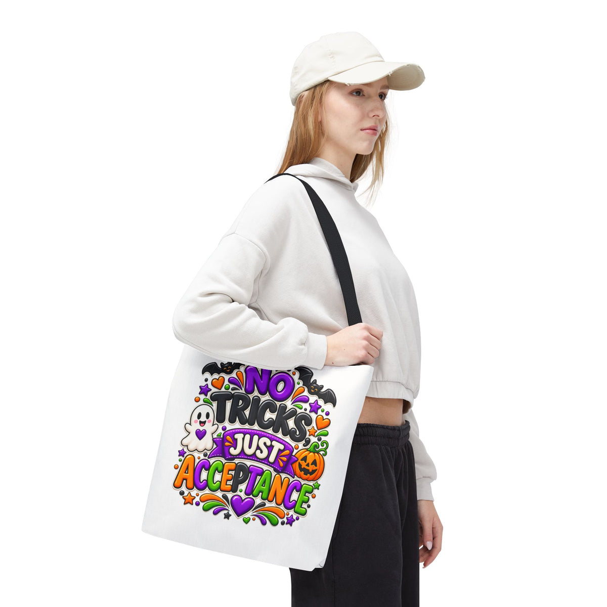No Tricks Just Acceptance Tote Bag, Halloween Autism Awareness Bag, Autism Acceptance Canvas Tote, Inclusive Halloween Gift