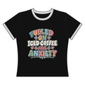 Fueled On Iced Coffee Anxiety Shirt, Funny Mental Health Crop Top, Anxiety Humor Tee, Coffee Lover Gift, Retro Bubble Letter Shirt