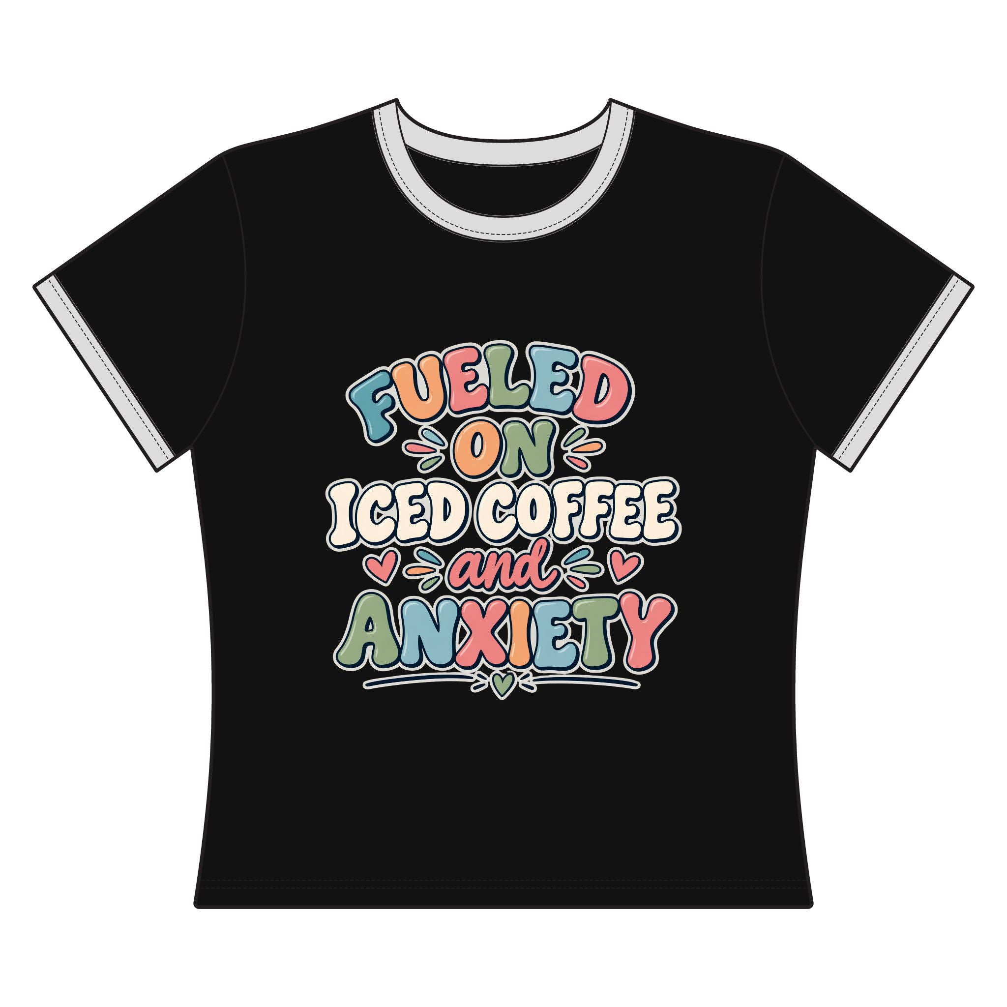 Fueled On Iced Coffee Anxiety Shirt, Funny Mental Health Crop Top, Anxiety Humor Tee, Coffee Lover Gift, Retro Bubble Letter Shirt