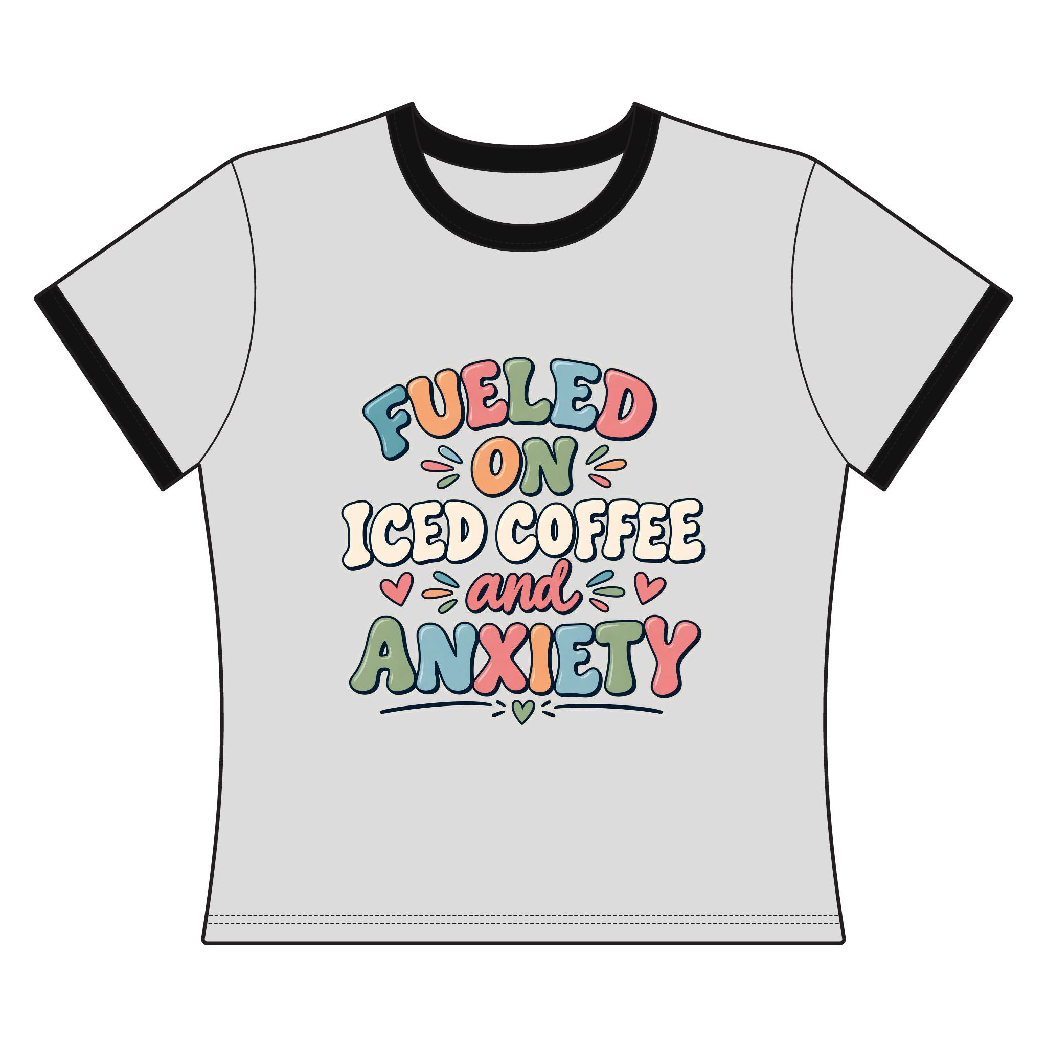 Fueled On Iced Coffee Anxiety Shirt, Funny Mental Health Crop Top, Anxiety Humor Tee, Coffee Lover Gift, Retro Bubble Letter Shirt