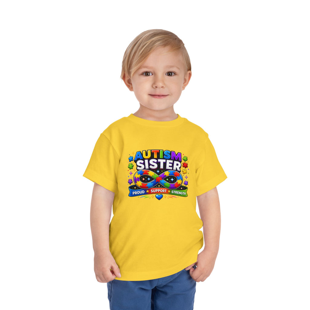 Autism Sister Toddler Tee — Proud Support Strength Puzzle Ribbon