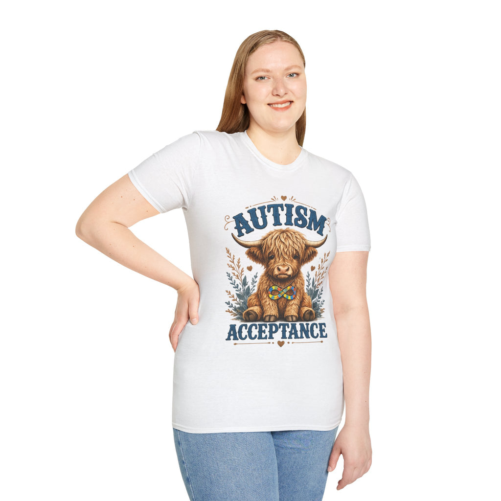 Autism Acceptance Highland Cow T-Shirt | Awareness, Support
